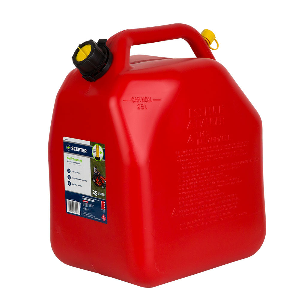 SCEPTER PLASTIC FUEL CAN W/ POURER RED 25L